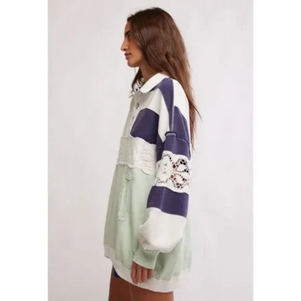 Free People We The Free American dream Mint and Navy Sweatshirt 2422 - Picture 4 of 13